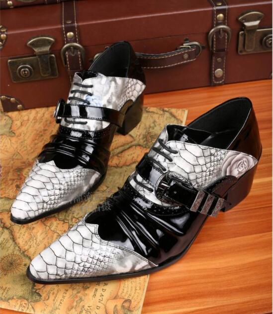 Italian Mens Shoes High Heels Snake Skin Genuine Leather Men's Shoes Oxford Pointed Toe Dress Formal Office sapato social