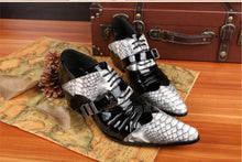 Load image into Gallery viewer, Italian Mens Shoes High Heels Snake Skin Genuine Leather Men&#39;s Shoes Oxford Pointed Toe Dress Formal Office sapato social