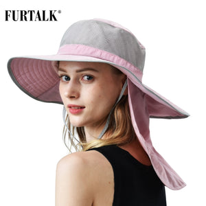 FURTALK Summer Sun Hat for Men Women Wide Brim UV Sun Protection Safari Hat with Neck Flap Outdoor Fishing Hiking Camping Cap