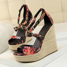 Load image into Gallery viewer, Women Summer 13cm High Heels Wedges Platform Silk Sandals Fetish Luxury Design Pumps Female Satin Strap Heels 2020 Summer Shoes