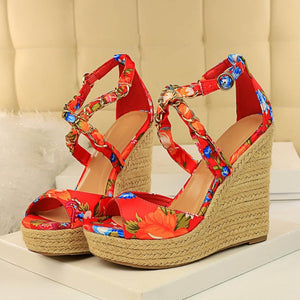 Women Summer 13cm High Heels Wedges Platform Silk Sandals Fetish Luxury Design Pumps Female Satin Strap Heels 2020 Summer Shoes