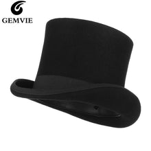 Load image into Gallery viewer, GEMVIE 17cm 100% Wool Felt Beaver High Top Hat Topper Derby Cylinder Hat For Women Men Mad Hatter Party Costume Magician Cap