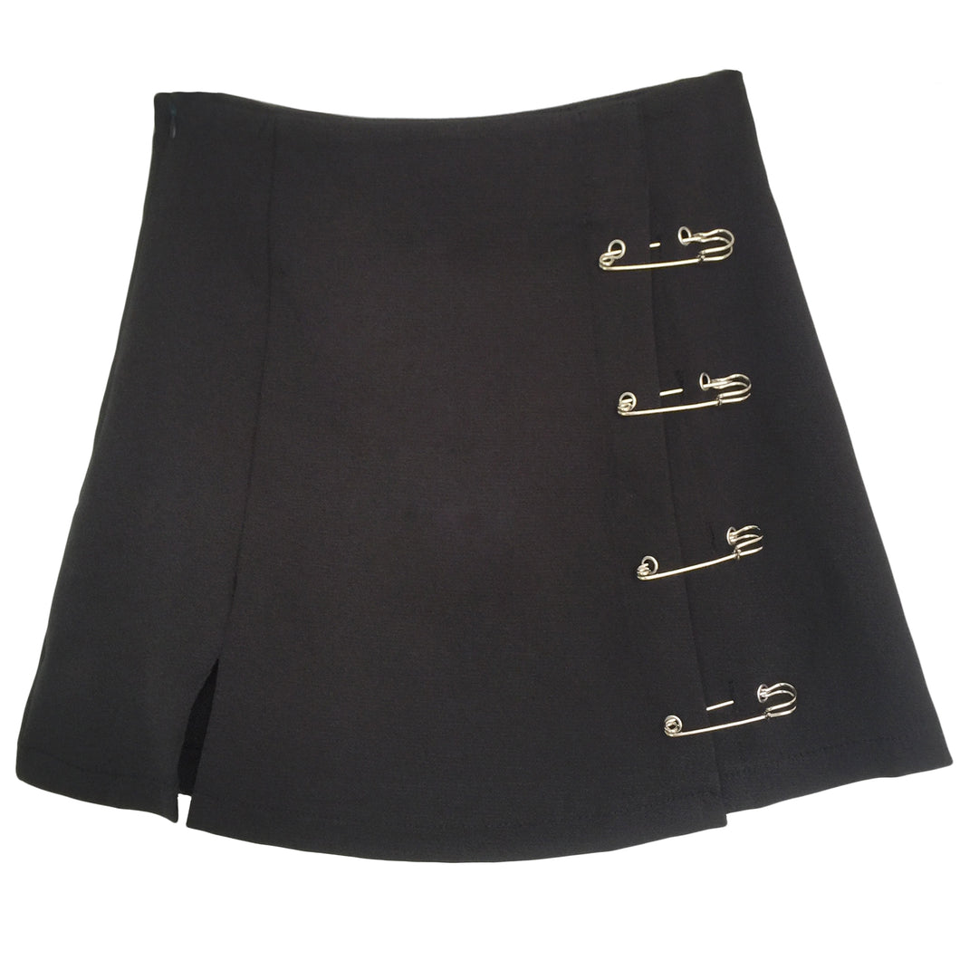 Punk Rock Style Safety Pin A-Line Mini Skirt with Side Split High Waist  Skirt Women Street Wear