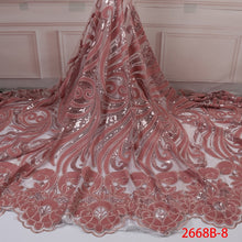 Load image into Gallery viewer, Sequins Lace Fabrics African Nigerian Tulle Mesh Lace Fabric for Wedding Velvet Lace Fabrics