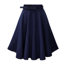 Load image into Gallery viewer, Casual High Waist Jeans Blue Skirt For Summer Slim A-line Loose Cotton Skirt Women Knee-length Pleated Skirt With Belt