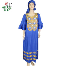 Load image into Gallery viewer, H&amp;D african dress for women plus size dresses with head wraps women&#39;s embroidered maxi dress 2019 dashiki african clothes S3314