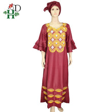 Load image into Gallery viewer, H&amp;D african dress for women plus size dresses with head wraps women&#39;s embroidered maxi dress 2019 dashiki african clothes S3314