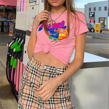 Load image into Gallery viewer, 2019 Fashion Harajuku Women Cartoon Letters Printed Hip Hop T Shirt Cotton O Neck Short Sleeve Sweet Style Crop Tops Tee