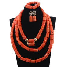 Load image into Gallery viewer, Coral Beads Jewelry Set Real Coral Big Bead Necklace Jewelry Set for Women