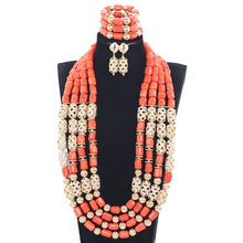 Load image into Gallery viewer, Coral Beads Jewelry Set Real Coral Big Bead Necklace Jewelry Set for Women