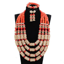 Load image into Gallery viewer, Coral Beads Jewelry Set Real Coral Big Bead Necklace Jewelry Set for Women