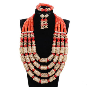 Coral Beads Jewelry Set Real Coral Big Bead Necklace Jewelry Set for Women