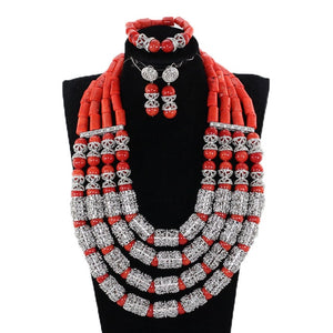 Coral Beads Jewelry Set Real Coral Big Bead Necklace Jewelry Set for Women