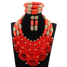 Load image into Gallery viewer, Coral Beads Jewelry Set Real Coral Big Bead Necklace Jewelry Set for Women