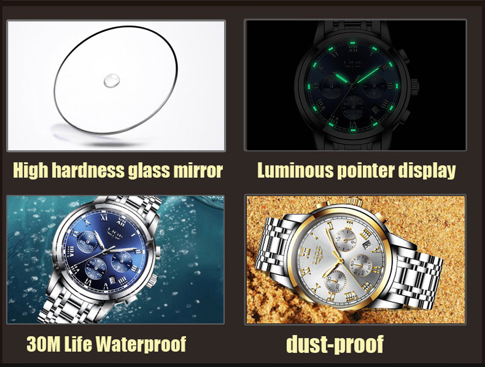 Men Watches Full Steel Waterproof Sport Quartz Watch Men Fashion Date Clock Chronograph