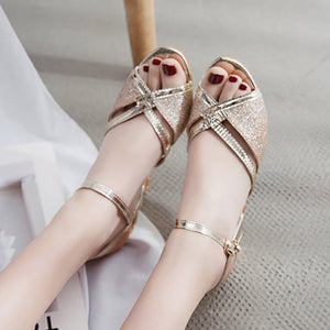 Women Sandals Summer Bling  Silver High Heels Pumps Ladies Shoes