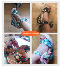 Load image into Gallery viewer, Women Summer Wedge Sandals Female Floral Bowknot Platform Bohemia High Heel Sandals Fashion Ankle Strap Open Toe Ladies Shoes