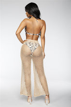 Load image into Gallery viewer, Flare Pants Solid Knitted Hollow Out Fishnet Wide Leg High Waist Lace Up Sashes Beach Wear