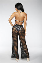 Load image into Gallery viewer, Flare Pants Solid Knitted Hollow Out Fishnet Wide Leg High Waist Lace Up Sashes Beach Wear