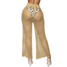 Load image into Gallery viewer, Flare Pants Solid Knitted Hollow Out Fishnet Wide Leg High Waist Lace Up Sashes Beach Wear