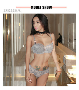 Fashion Sexy Bra Sets Plus Size C D Cup Thin Cotton Underwear Women Set Lace Comfortable Brassiere Gray Bras Embroidery Lingerie