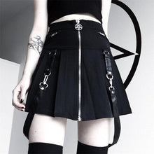Load image into Gallery viewer, InstaHot Halloween Gothic A Line Skirts Women Autumn Zipper Pleated Plaid School  Mini Skirt Strap Sexy Solid Suspender Bottom