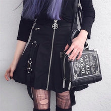 Load image into Gallery viewer, InstaHot Halloween Gothic A Line Skirts Women Autumn Zipper Pleated Plaid School  Mini Skirt Strap Sexy Solid Suspender Bottom