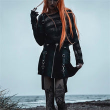 Load image into Gallery viewer, InstaHot Halloween Gothic A Line Skirts Women Autumn Zipper Pleated Plaid School  Mini Skirt Strap Sexy Solid Suspender Bottom