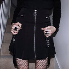 Load image into Gallery viewer, InstaHot Halloween Gothic A Line Skirts Women Autumn Zipper Pleated Plaid School  Mini Skirt Strap Sexy Solid Suspender Bottom