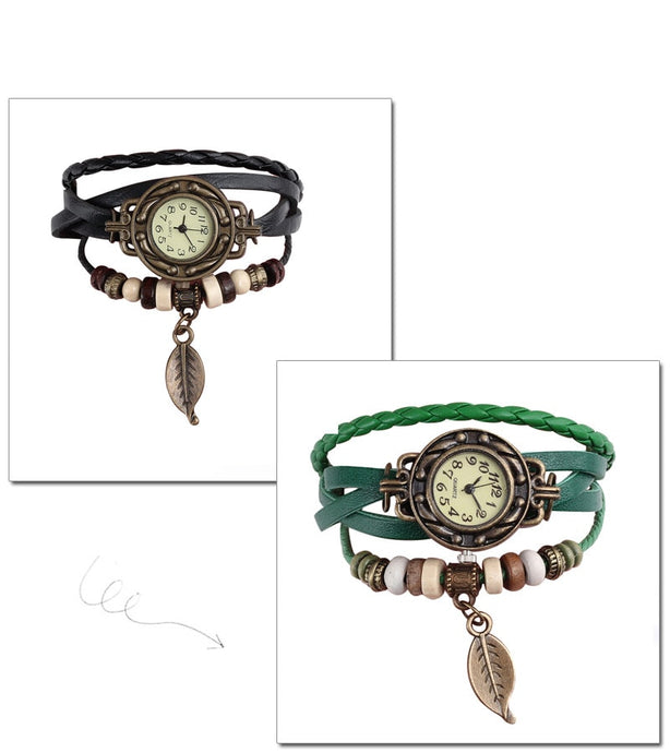 Multi color High Quality Women Genuine Leather Vintage Quartz Dress Watch Bracelet