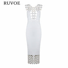 Load image into Gallery viewer, New Summer Sexy Women Bandage Dress White Black Metal Hollow Out O-Neck Knee-Length Elegant Lady Evening Party Dresses B-17