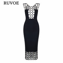 Load image into Gallery viewer, New Summer Sexy Women Bandage Dress White Black Metal Hollow Out O-Neck Knee-Length Elegant Lady Evening Party Dresses B-17