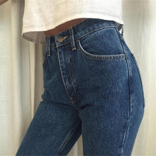 Load image into Gallery viewer, Ladies boyfriend jeans for women mom high waist blue casual pencil denim pants
