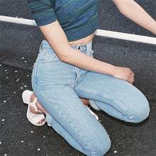 Load image into Gallery viewer, Ladies boyfriend jeans for women mom high waist blue casual pencil denim pants