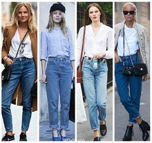 Load image into Gallery viewer, Ladies boyfriend jeans for women mom high waist blue casual pencil denim pants
