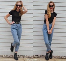Load image into Gallery viewer, Ladies boyfriend jeans for women mom high waist blue casual pencil denim pants