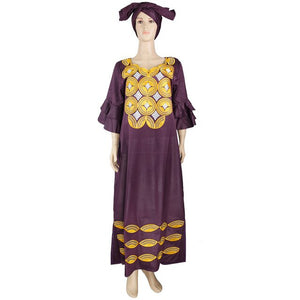 H&D african dress for women plus size dresses with head wraps women's embroidered maxi dress 2019 dashiki african clothes S3314