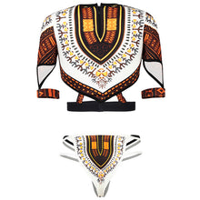 Load image into Gallery viewer, African Short Sleeve Dashiki Print Thong Swimwear Set