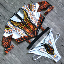 Load image into Gallery viewer, African Short Sleeve Dashiki Print Thong Swimwear Set