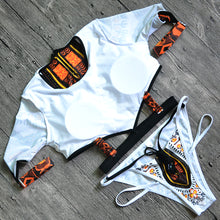 Load image into Gallery viewer, African Short Sleeve Dashiki Print Thong Swimwear Set