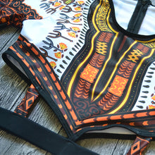 Load image into Gallery viewer, African Short Sleeve Dashiki Print Thong Swimwear Set