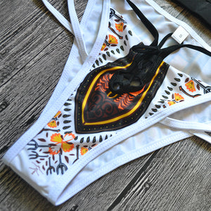 African Short Sleeve Dashiki Print Thong Swimwear Set