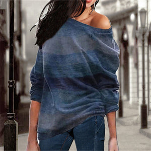 Women Blouses Off Shoulder Tops Striped Print Pullover Jumpers Casual Knitted Tops Long Sleeve Blouse Shirt Camiseta Mujer