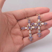 Load image into Gallery viewer, Women Choker Jesus Flower Christian Religion Jewelry Crystal Cross Pendant Necklaces Earrings Sets