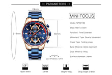Load image into Gallery viewer, Blue Watch Men Quartz Clock Metal Strap Multi function Calendar Sports Watch