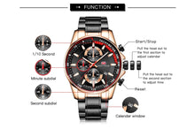 Load image into Gallery viewer, Blue Watch Men Quartz Clock Metal Strap Multi function Calendar Sports Watch
