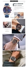 Load image into Gallery viewer, Blue Watch Men Quartz Clock Metal Strap Multi function Calendar Sports Watch