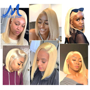 Missblue 13x6 Lace Front Human Hair Wigs For Black Women 613 Blonde Short Bob Transparent Lace Wigs Brazilian Hair Pre Plucked