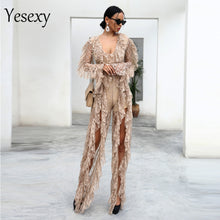 Load image into Gallery viewer, 2020 Deep V Neck Ruffles Long Sleeve Elegant See Through Romper