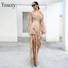 Load image into Gallery viewer, 2020 Deep V Neck Ruffles Long Sleeve Elegant See Through Romper